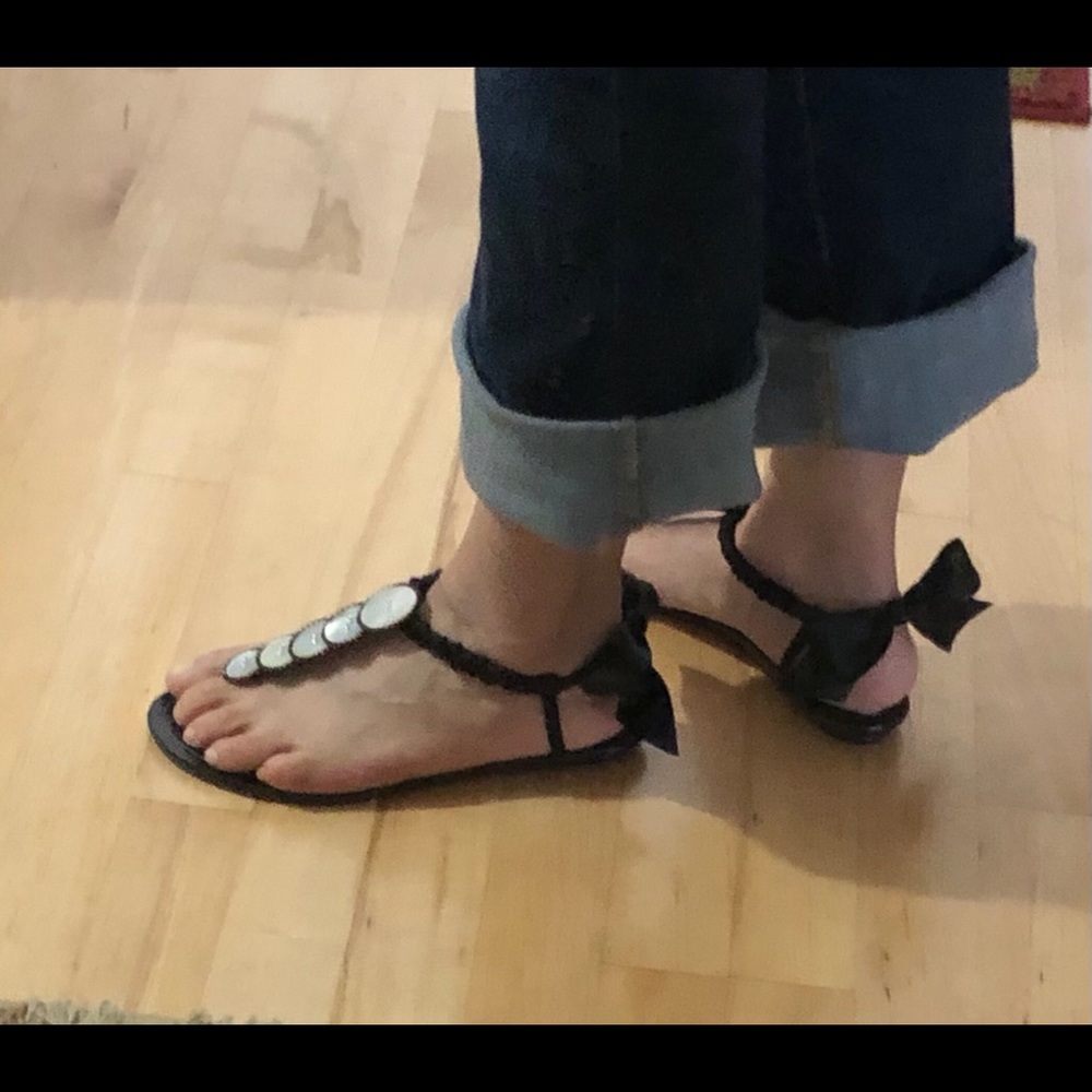 PREOWNED Rene Caovilla Flat Sandals Black Satin - Picture 7 of 16
